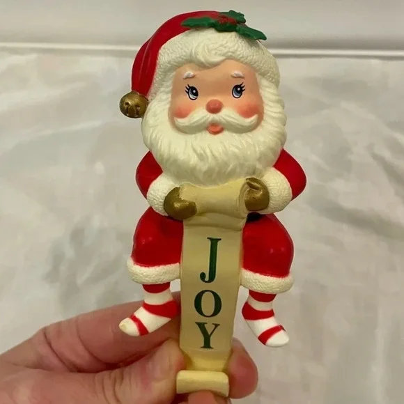 Vintage Russ Christmas Stocking Hanger Santa Claus with Striped Socks Joy - Picture 13 of 15